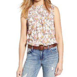 Caslon Floral Print Sleeveless Boho Blouse - Pink and Cream Size Medium